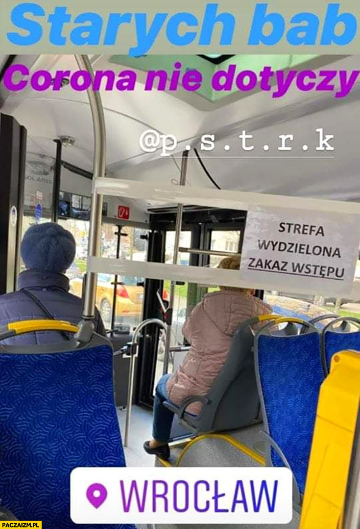 Starych bab koronawirus nie dotyczy siedzą w strefie wydzielonej autobusu komunikacja miejska zbiorkom