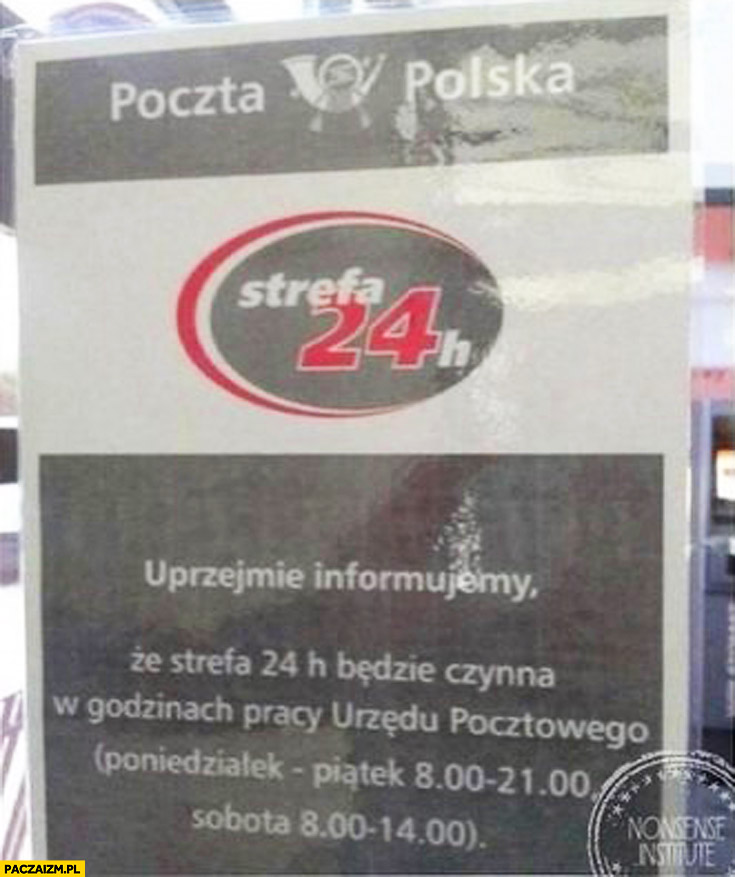 Strefa 24h czynna w godzinach pracy urzędu pocztowego Poczta Polska