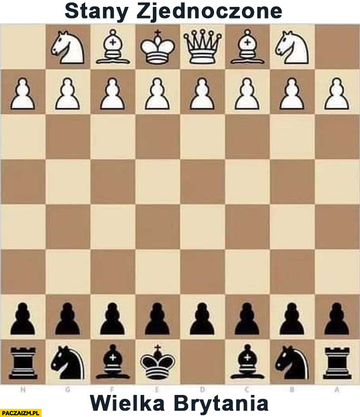 Szachownica szachy Stany Zjednoczone bez dwóch wież vs Wielka Brytania bez królowej