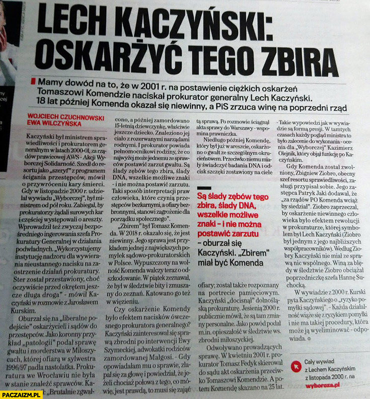Tomasz Komenda Lech Kaczyński oskarżyć tego zbira artykuł gazeta wyborcza
