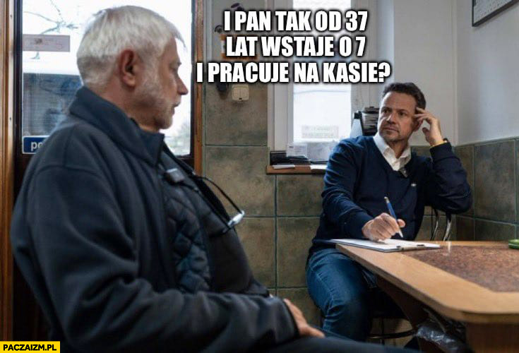 Trzaskowski: i pan tak od 37 lat wstaje o 7 i pracuje na kasie? Kampania wyborcza