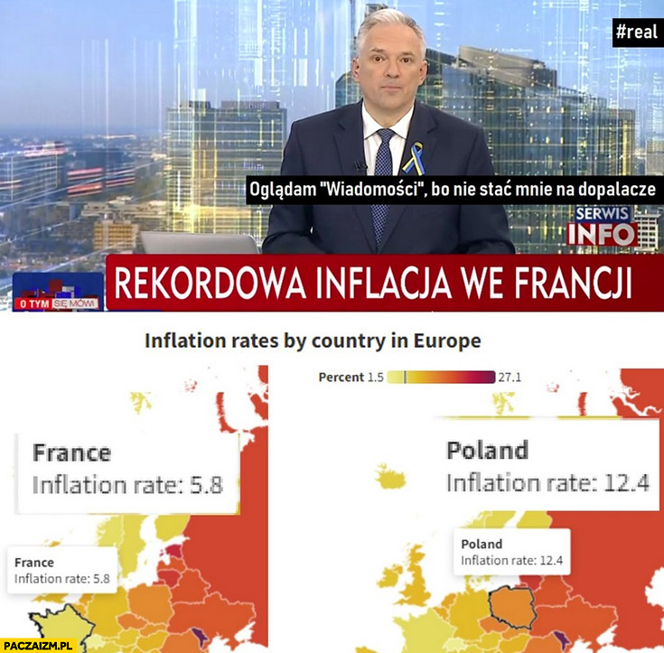 TVP info rekordowa inflacja we Francji 5,8% procent vs 12,4% w Polsce