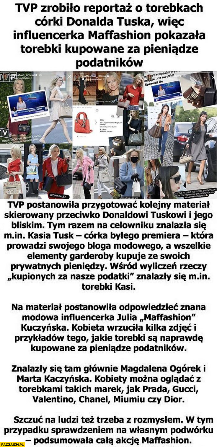 TVP zrobiło reportaż o Kasi Tusk wiec Maffashion pokazała torebki kupowane za pieniądze podatników Ogórek Kaczyńska