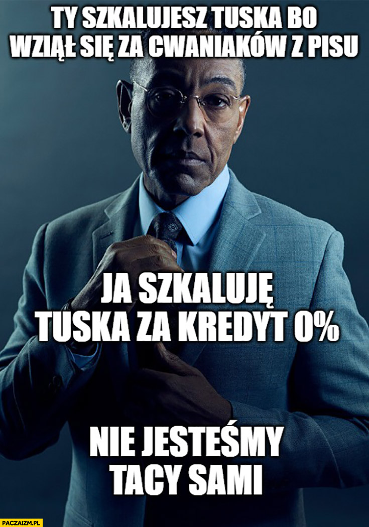 Ty szkalujesz Tuska bo wziął się za cwaniaków z PiSu, ja szkaluję Tuska za kredyt 0% procent nie jesteśmy tacy sami