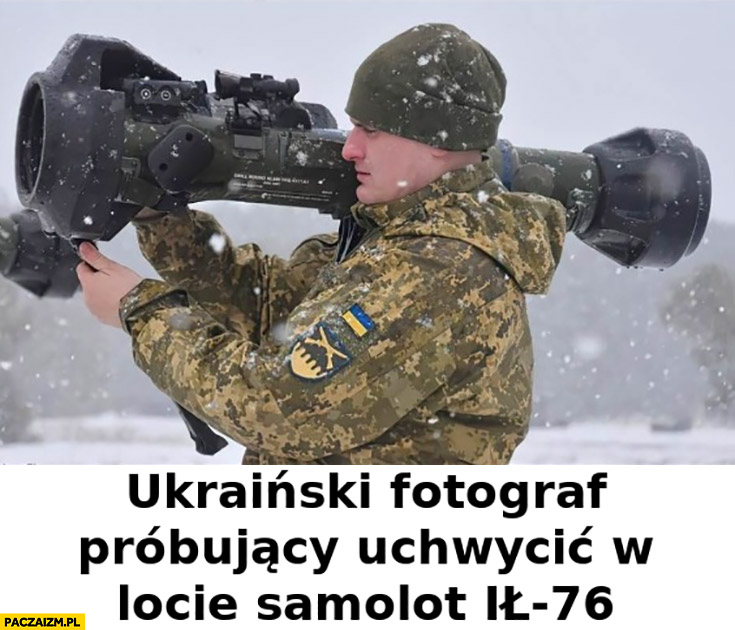 Ukraiński fotograf próbujący uchwycić w locie samolot ił-76 javelin nlaw