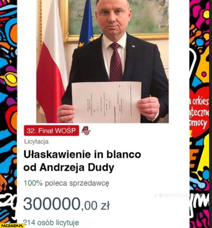 Ułaskawienie in blanco od Andrzeja Dudy WOŚP aukcja licytacja