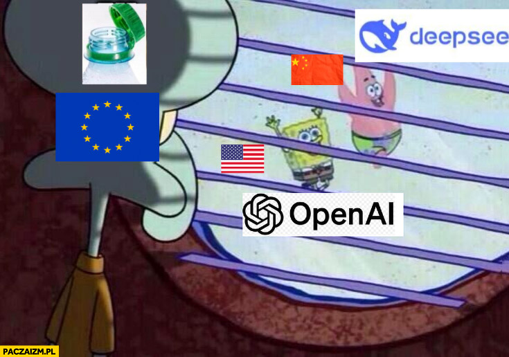 USA OpenAI, Chiny Deepseek, Unia Europejska nakrętki od butelek Spongebob