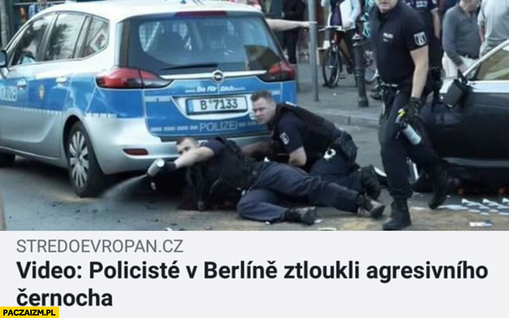 Video policiste v berline ztloukli agresivniho cernocha tytuł nagłówek artykułu Czechy czeski