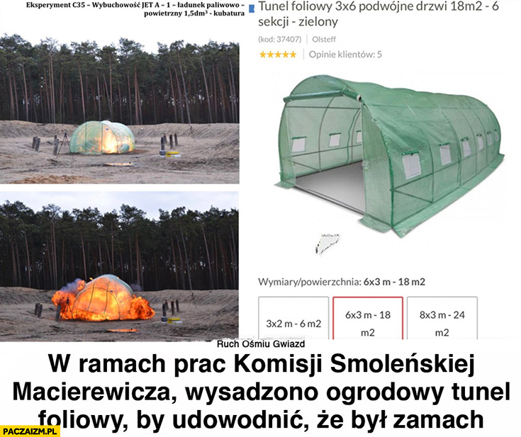 W ramach prac komisji Smoleńskiej Macierewicza wysadzono ogrodowy tunel foliowy by udowodnić, że był zamach