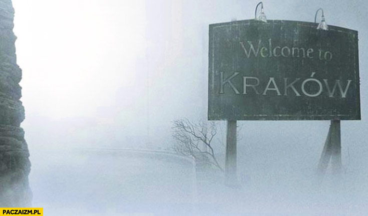 Welcome Kraków tablica smog mgła