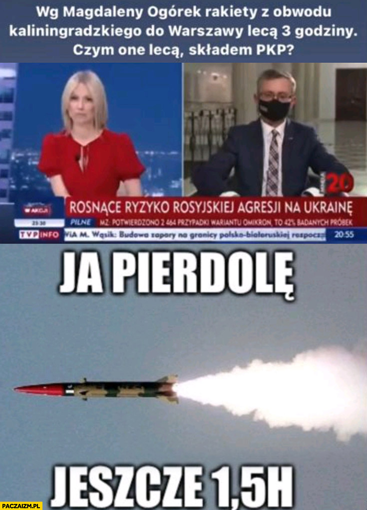 Wg Magdaleny Ogórek rakiety z obwodu kaliningradzkiego do Warszawy lecą 3 godziny czym one lecą składem PKP?