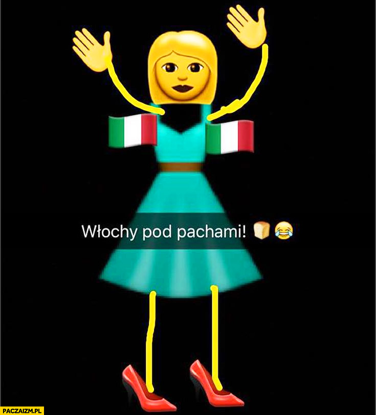 Włochy pod pachami flagi włoskie
