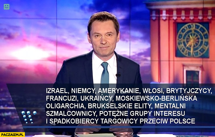 Wszyscy przeciw Polsce Wiadomości TVP pasek paski Izrael, Niemcy, Amerykanie, spadkobiercy targowicy