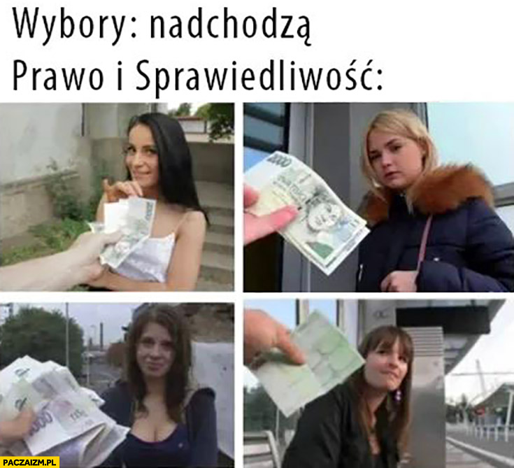 Wybory nadchodzą, Prawo i Sprawiedliwość rozdaje pieniądze na ulicy sceny z czeskich filmów dla dorosłych
