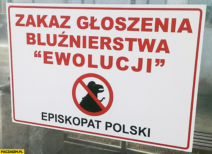 Zakaz głoszenia bluźnierstwa „ewolucji” episkopat polski znak tabliczka
