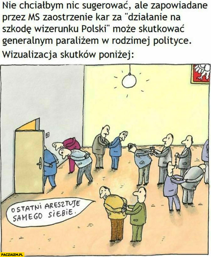 Zaostrzenie kar za działanie na szkodę wizerunku polski może skutkować paraliżem generalnym w rodzimej polityce wizualizacja skutków poniżej