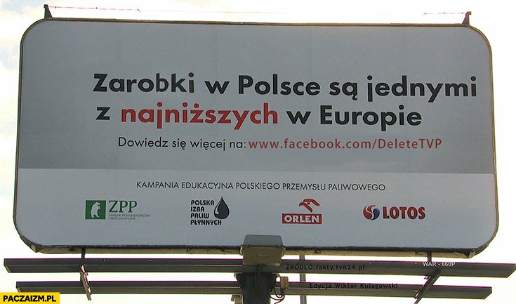 Zarobki w Polsce są jednymi z najniższych w Europie plakat billboard reklama przeróbka