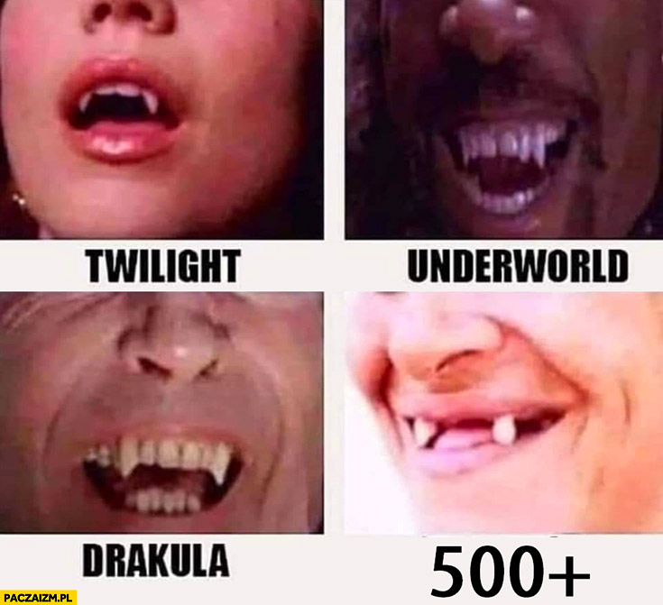 Zęby Twilight, Underworld, Drakula, 500+ plus