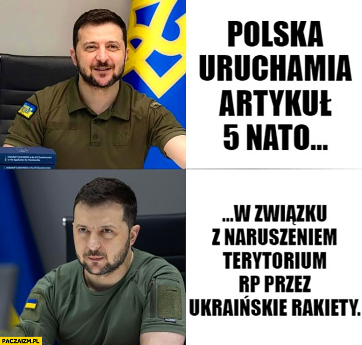 Zełenski reakcja kiedy Polska uruchamia artykuł 5 NATO w związku z naruszeniem terytorium RP przez ukraińskie rakiety