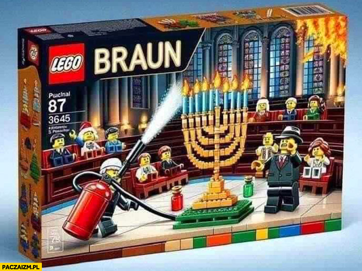 Zestaw LEGO Grzegorz Braun braun gasi menorę gaśnicą w sejmie