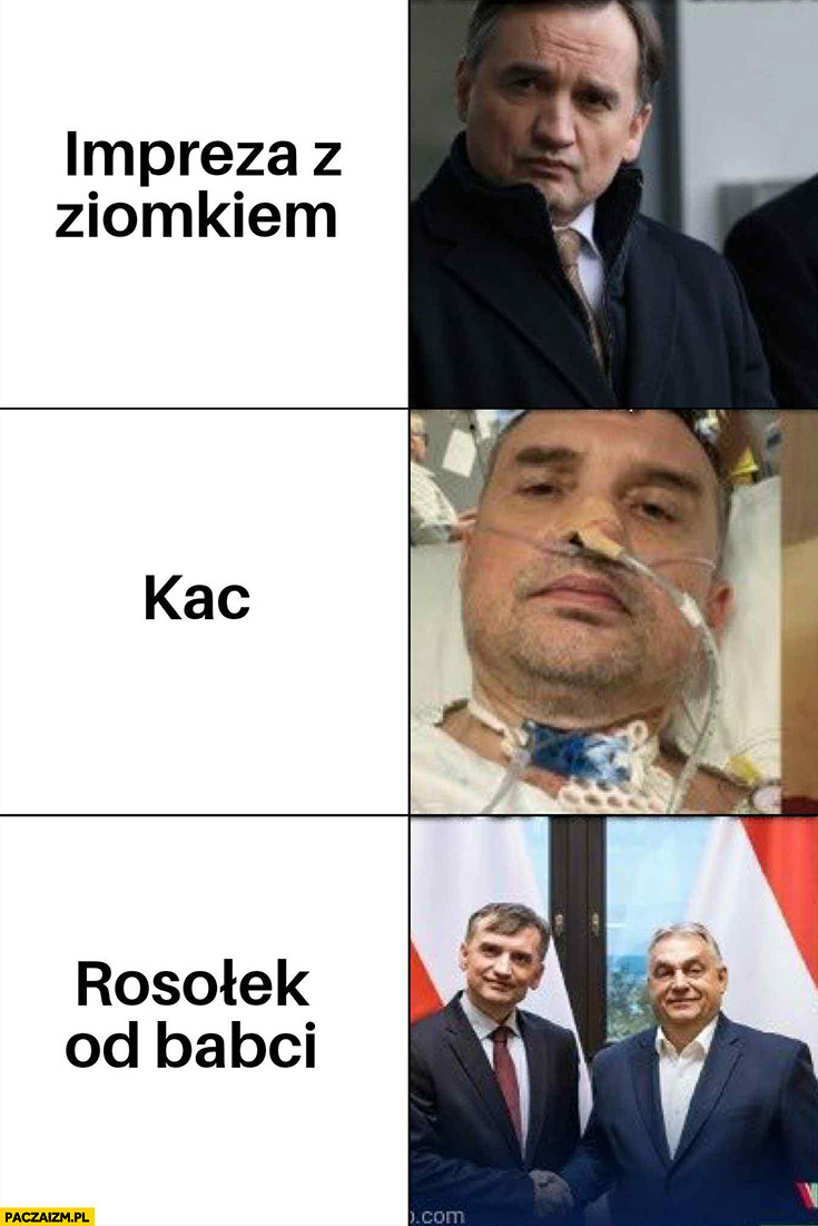 Ziobro impreza z ziomkiem, kac, rosołek od babci Orban